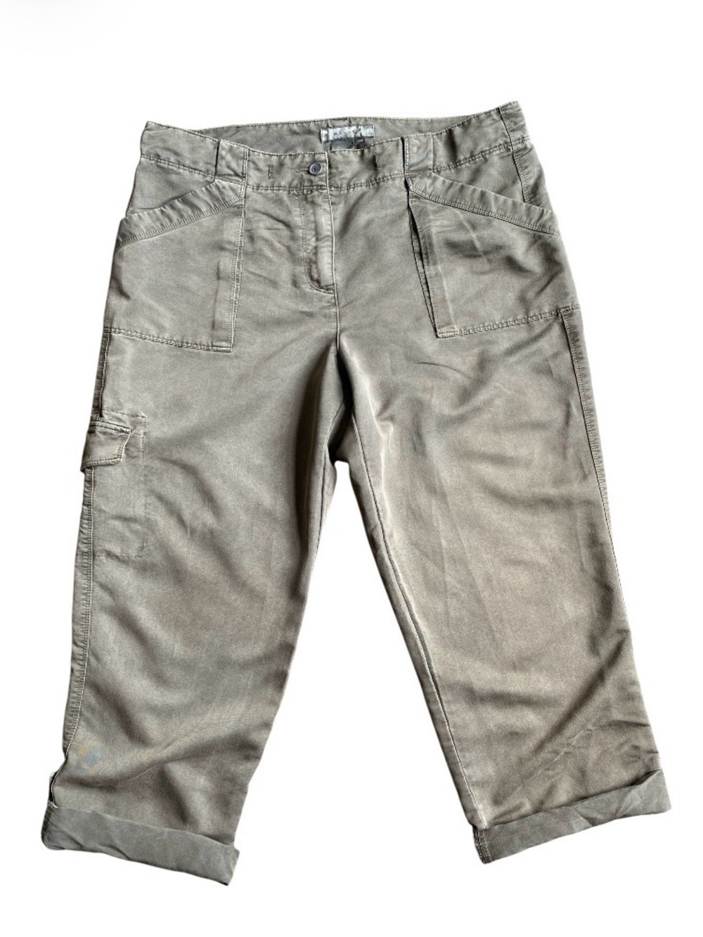 Sandro Paris Olive Green Utility Cargo Pants Size 10 Roll Up Capris